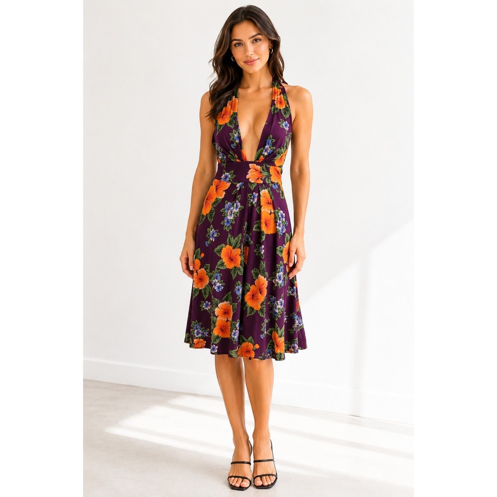 Free People Tropical Floral Halter Dress XS Boho Resort Vacation